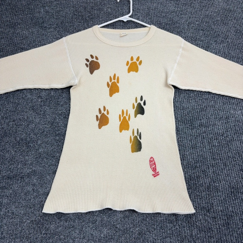 Vintage Arctex Thermal Shirt Men M Cream Cotton Paw Print Waffle David Klein NYC